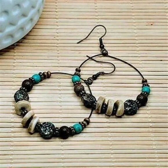 Handcrafted Antique Brass Patina Bead Earrings - Picture 3 of 4